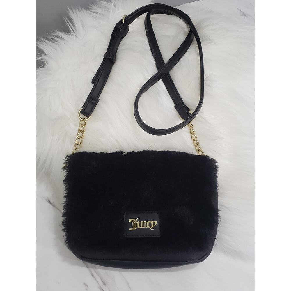 Juicy Couture Black Fur Crossbody Bag & Pom Pom KeychainCharm
